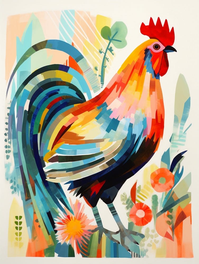 Peinture-collage d'oiseau Coq 5