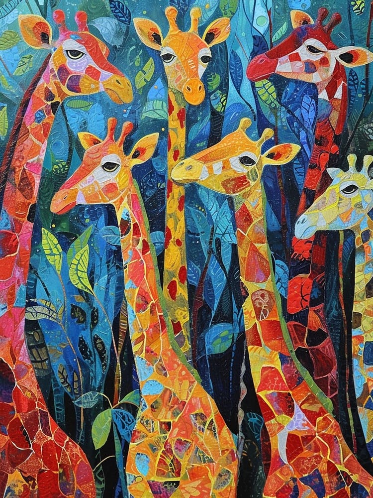 Abstract Giraffe Herd Under The Trees 5