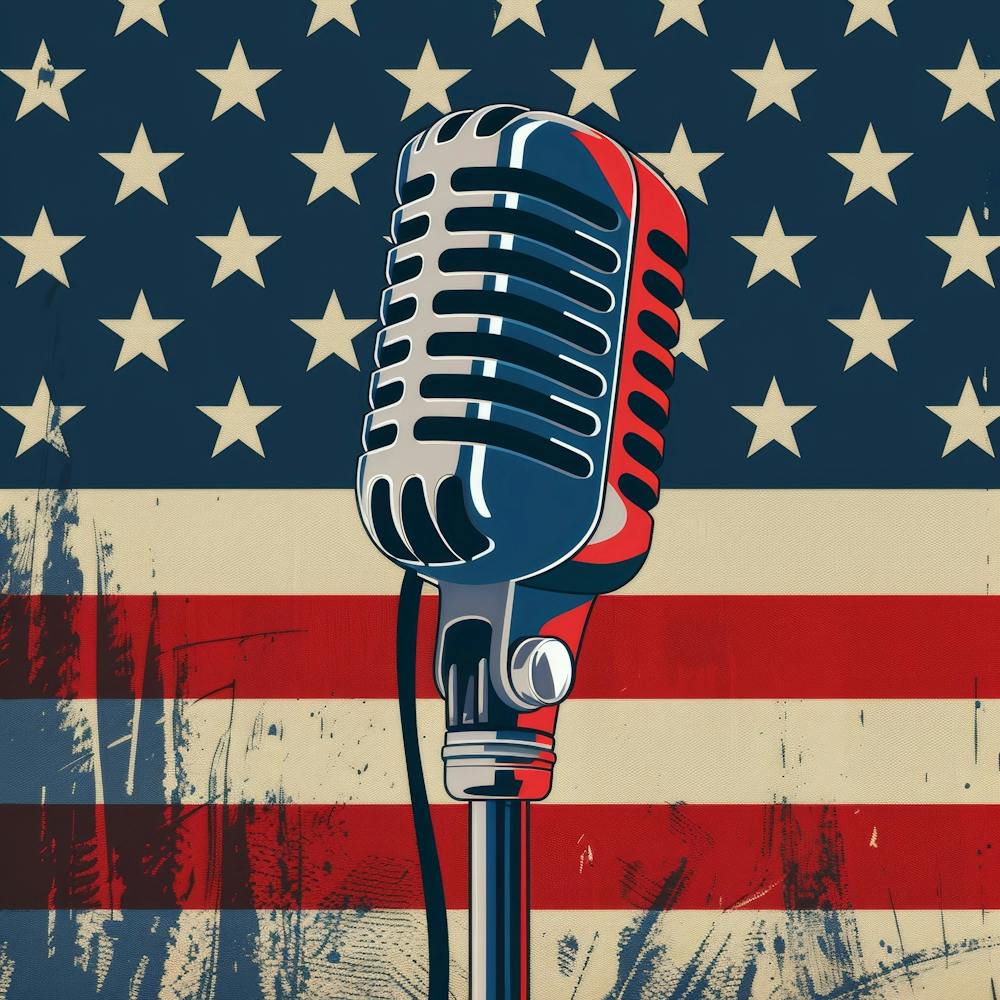 American Flag With Microphone