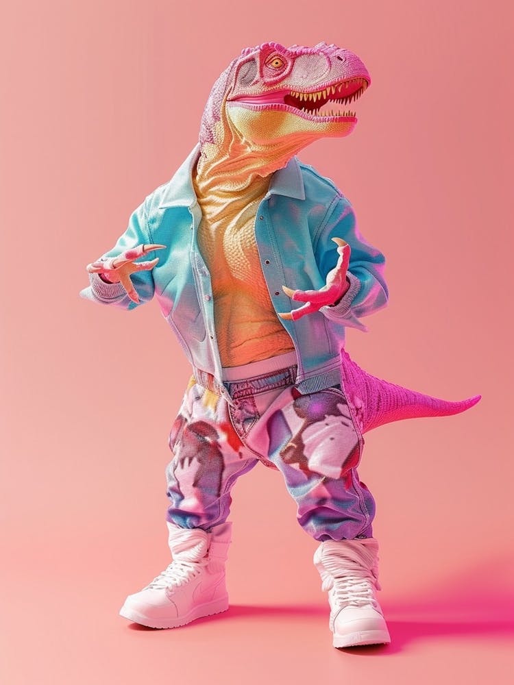 Pastel Toy Dinosaur In 80s Clothes 1