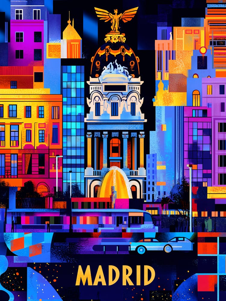Madrid Geometric Night – Vibrant Urban Bold Poster
