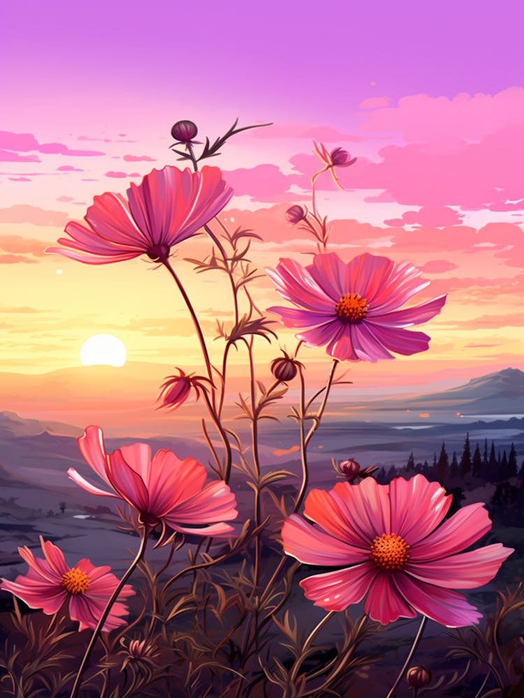 Cosmos Wilflower At Sunset In South Western Style  (1)