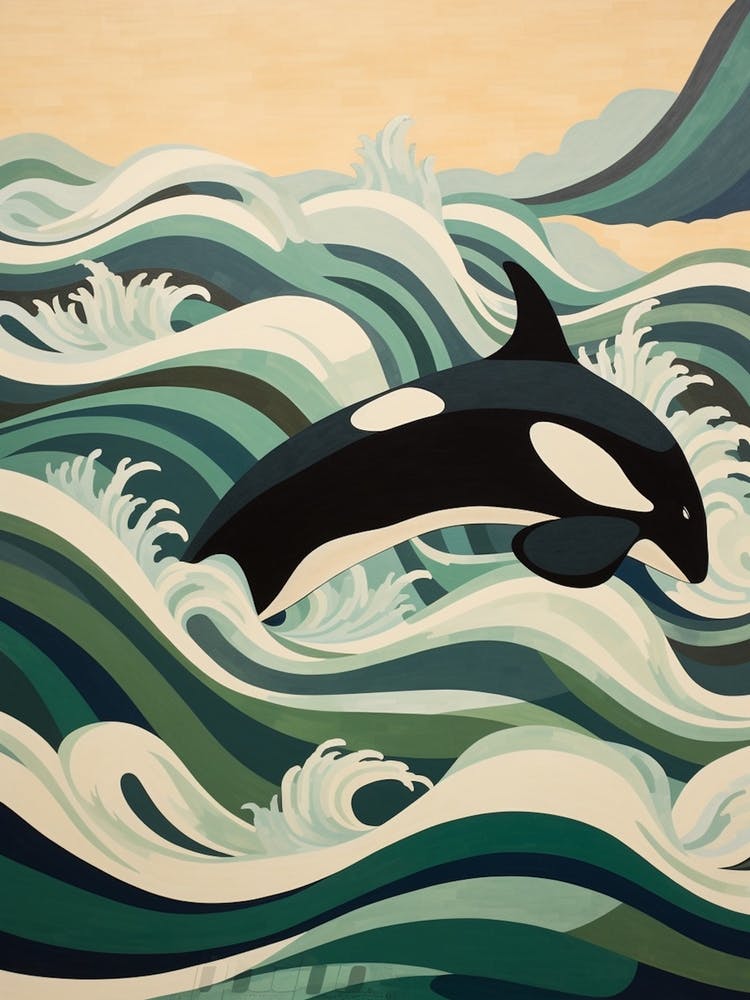 Matisse Style Orca Whale In The Waves  2