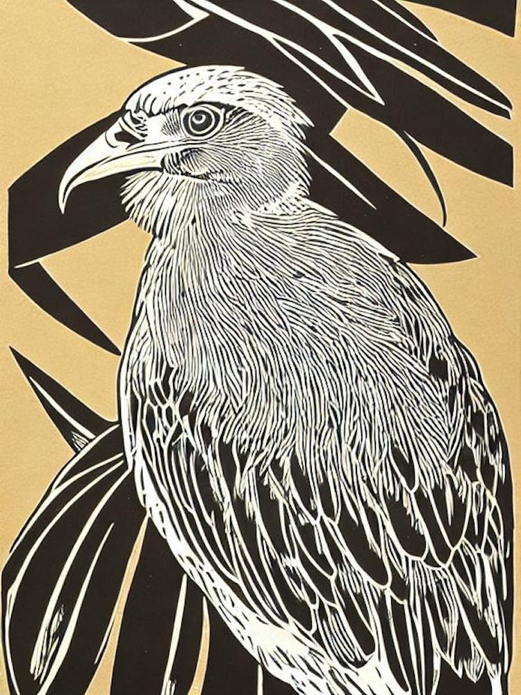 Crested Caracara Linocut Bird