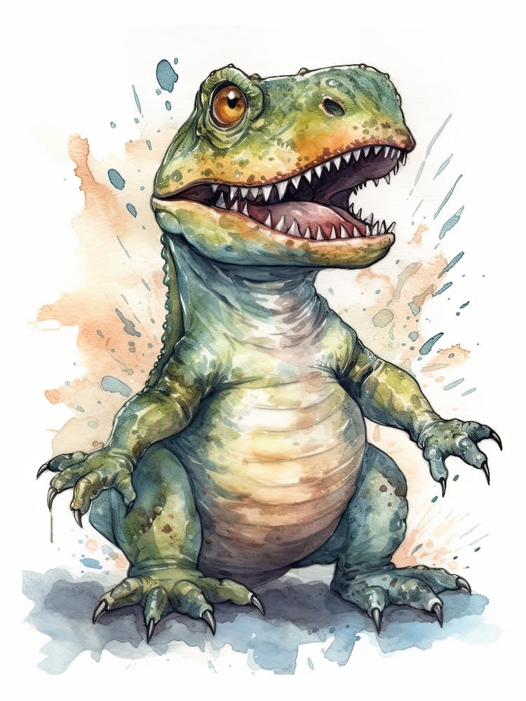 Megalosaurus Süßer Dinosaurier Aquarell 1