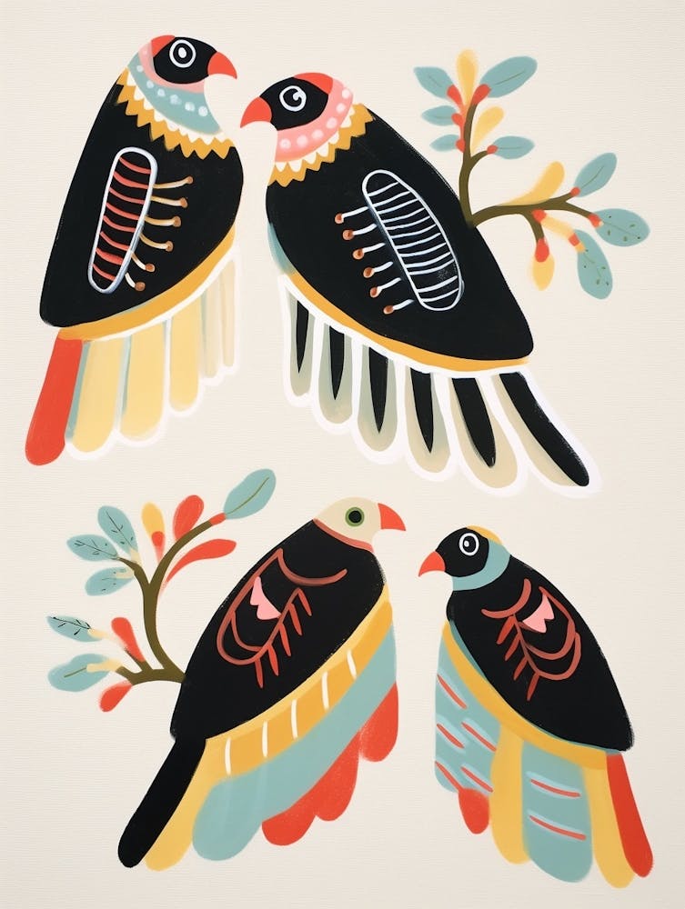 Folk Style Bird Painting Crested Caracara 1