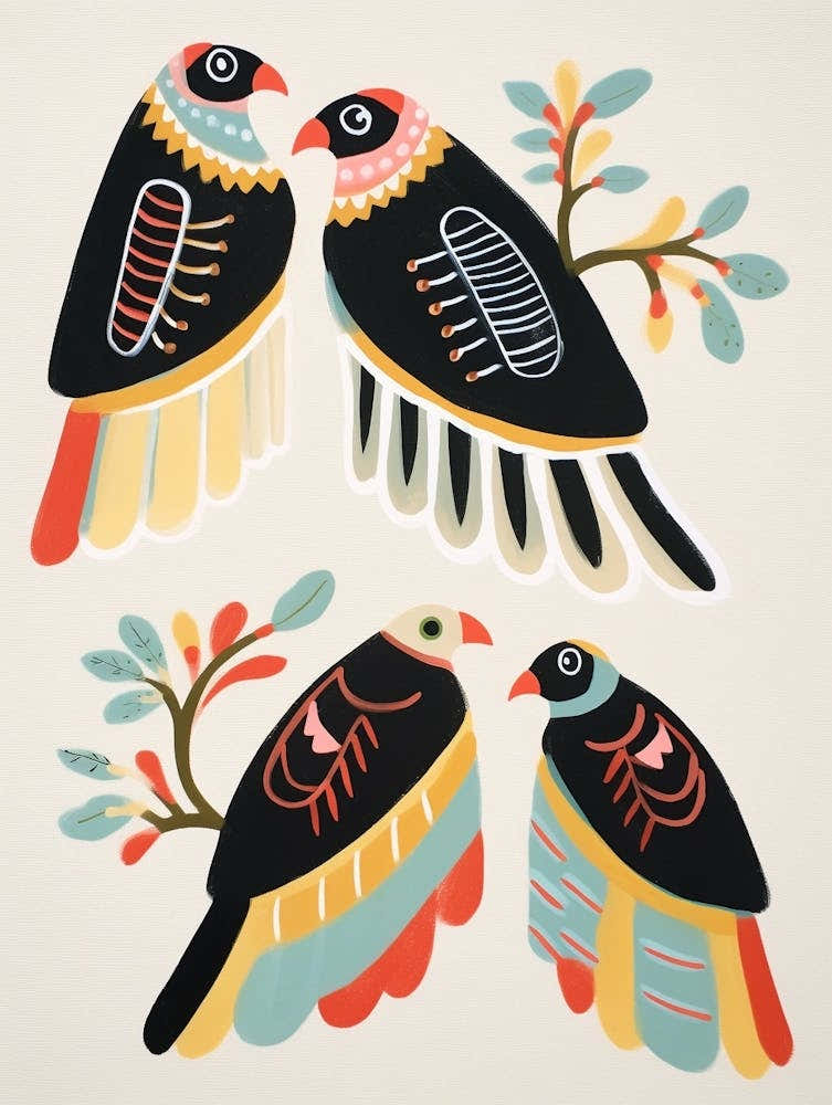 Folk Style Bird Painting Crested Caracara 1