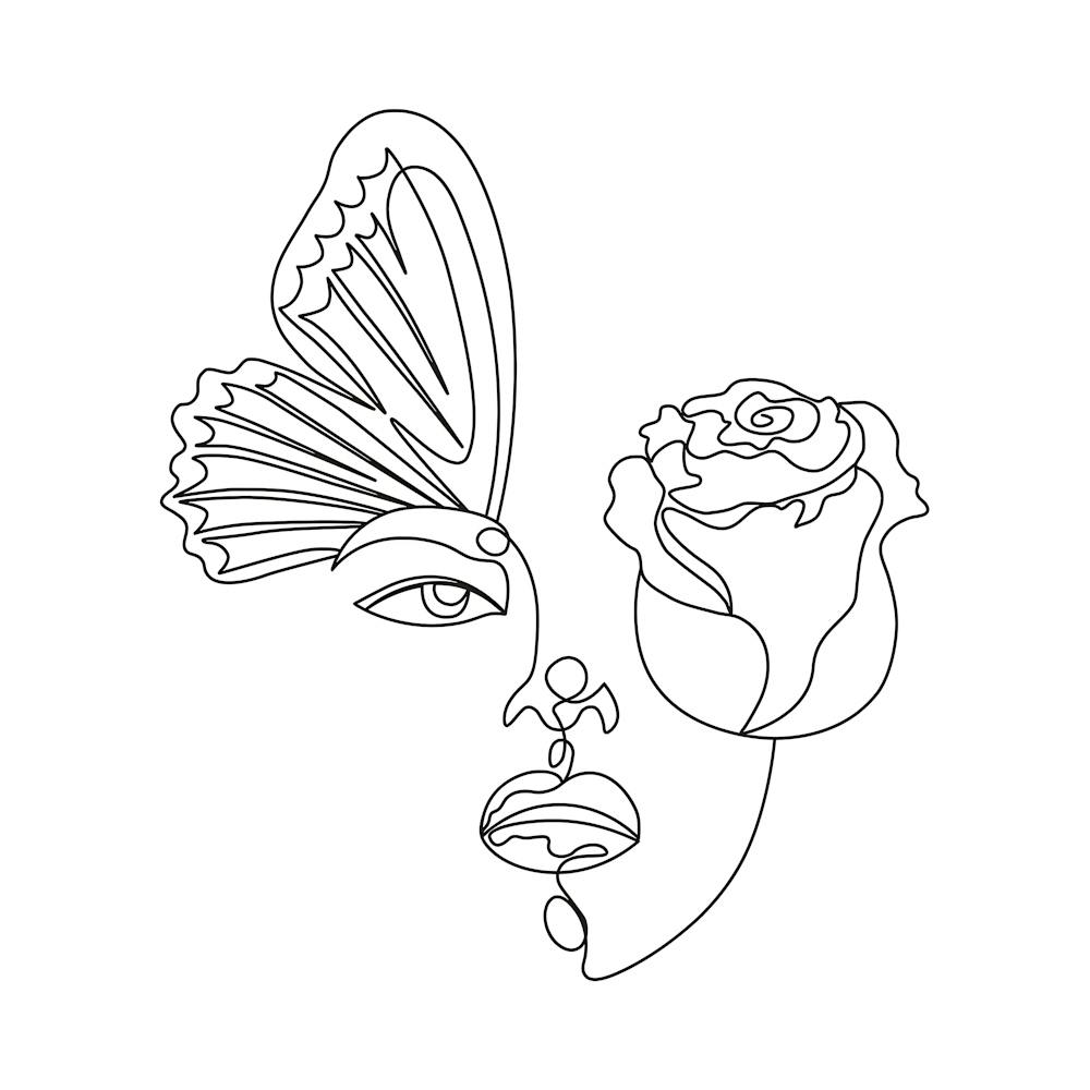Metamorphosis – Abstract Butterfly & Rose Line Art