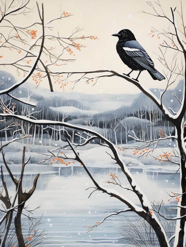 Winter Bird Painting Crow 3