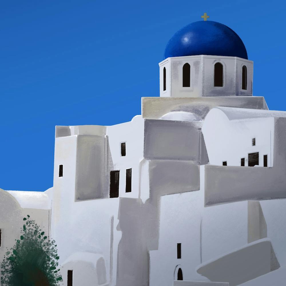 The Blue Dome Church Of Oia Santorini Square