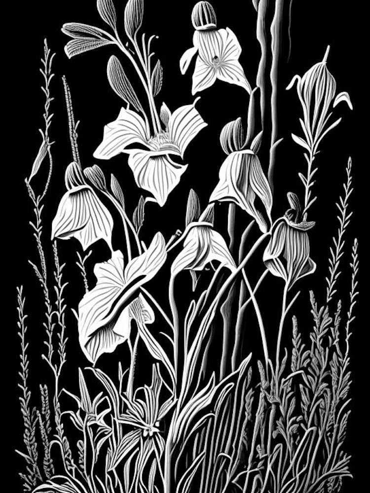Sumpfglockenblume Wildblume Linolschnitt 1