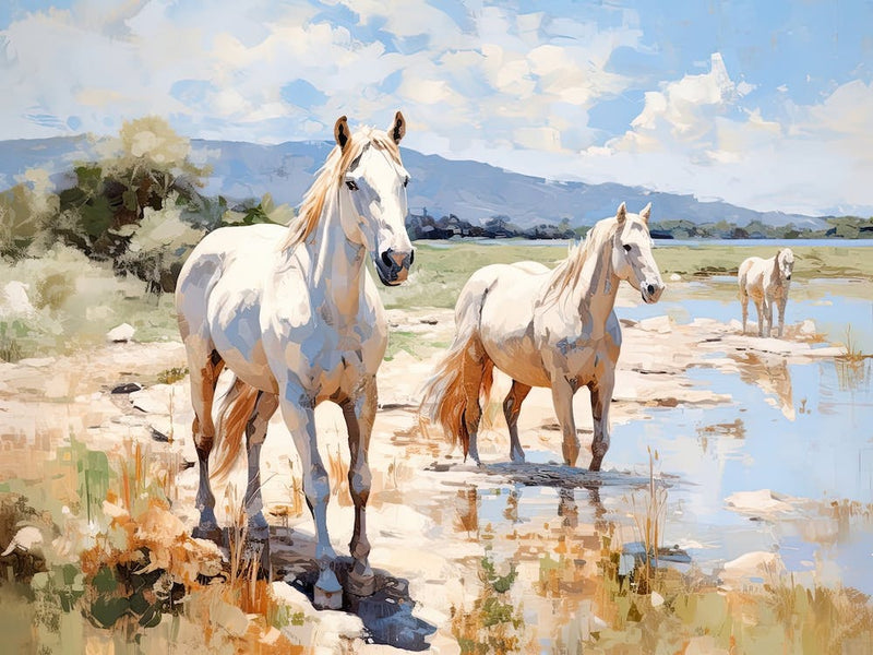 Horses Painting In Corsica, France, Landscape 2