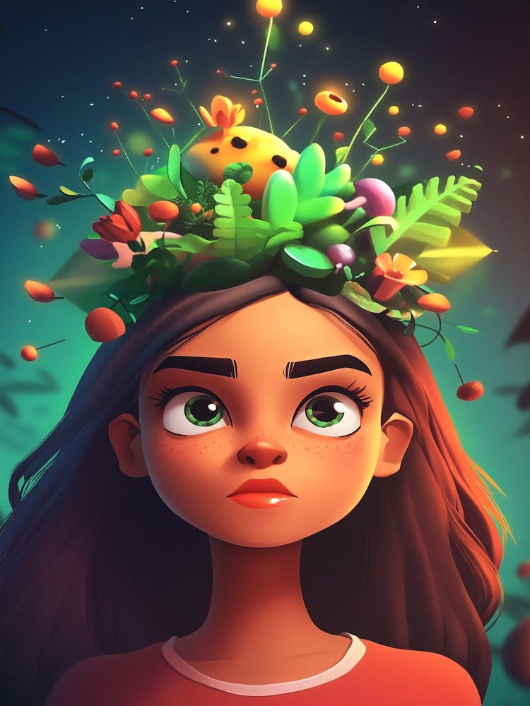 Girl With Flowers On Her Head 3