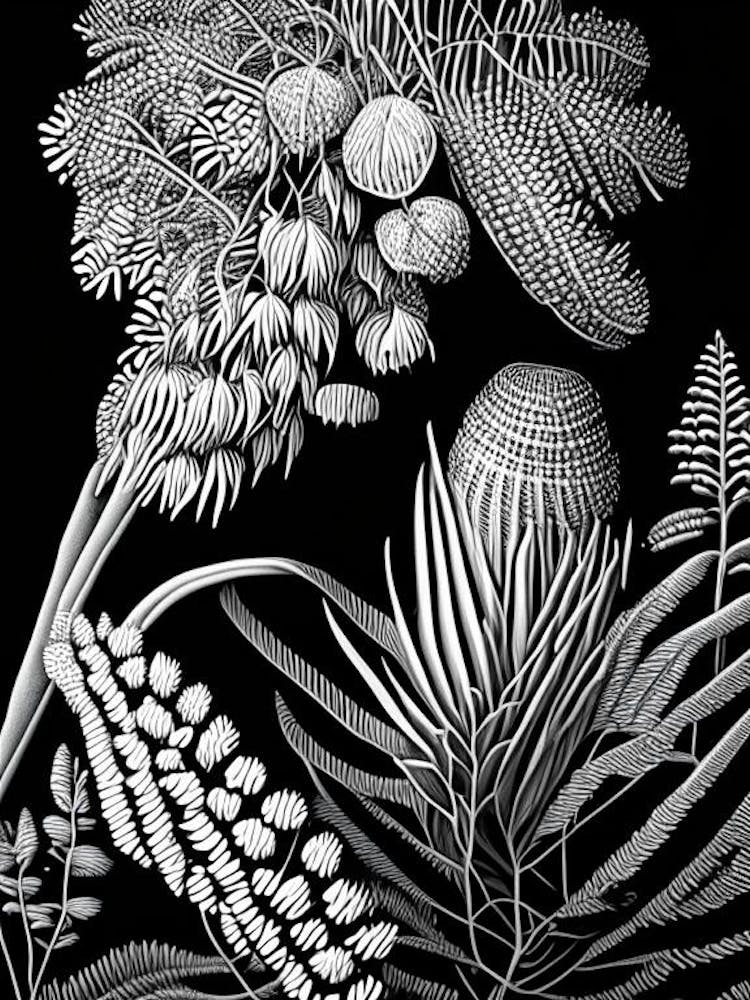 Pincushion Hakea Fern Linocut