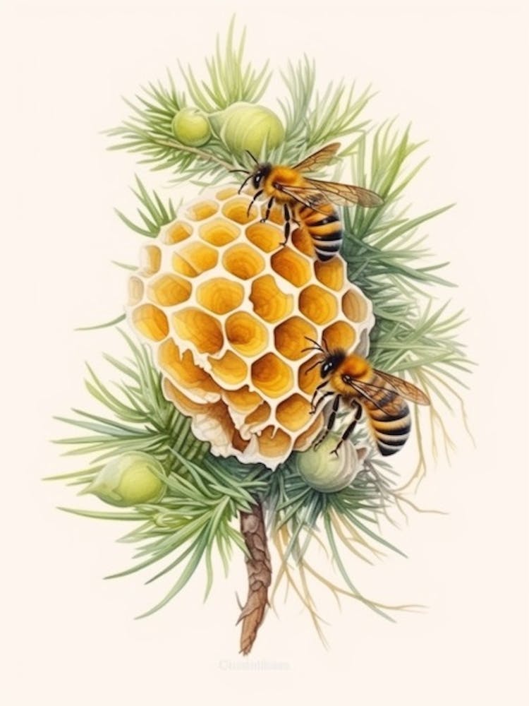 Beehive With Cypress Watercolour Illustration 3