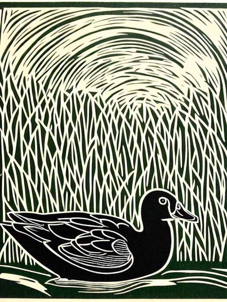 Mallard Duck 3 Linocut Bird