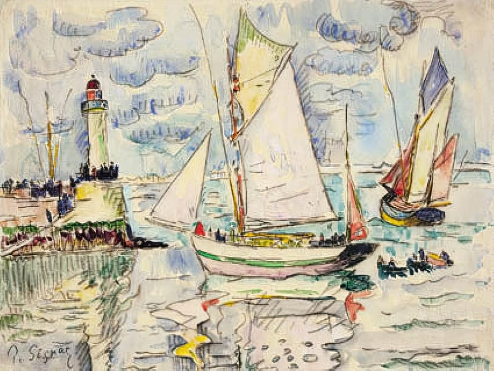 Two Fishing Vessels Off The Entrance To Granville Harbour, Paul Signac
