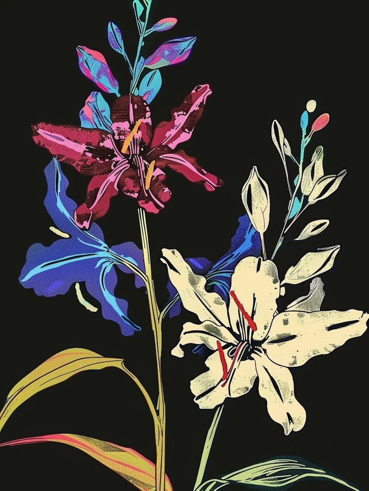 Neon Flowers On Black Delphinium 3