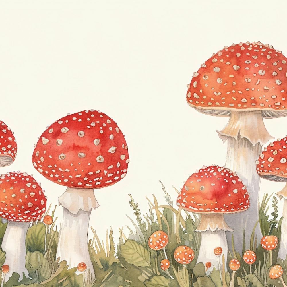 Red Mushrooms In The Meadow