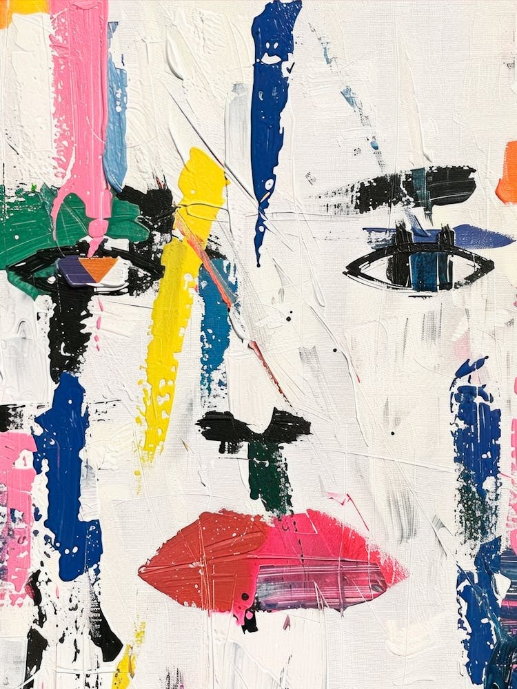 Abstract Face. Colorful Modern Portrait Mixed Media Painting