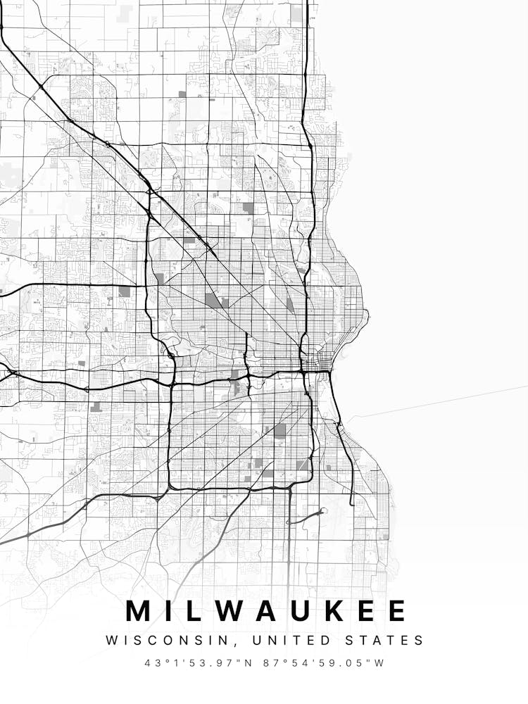 Milwaukee Wisconsin USA White Map