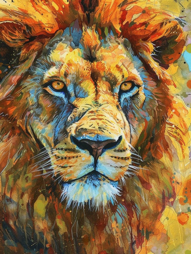 Transvaal Lion Portrait Close Up Fauvist Painting 1