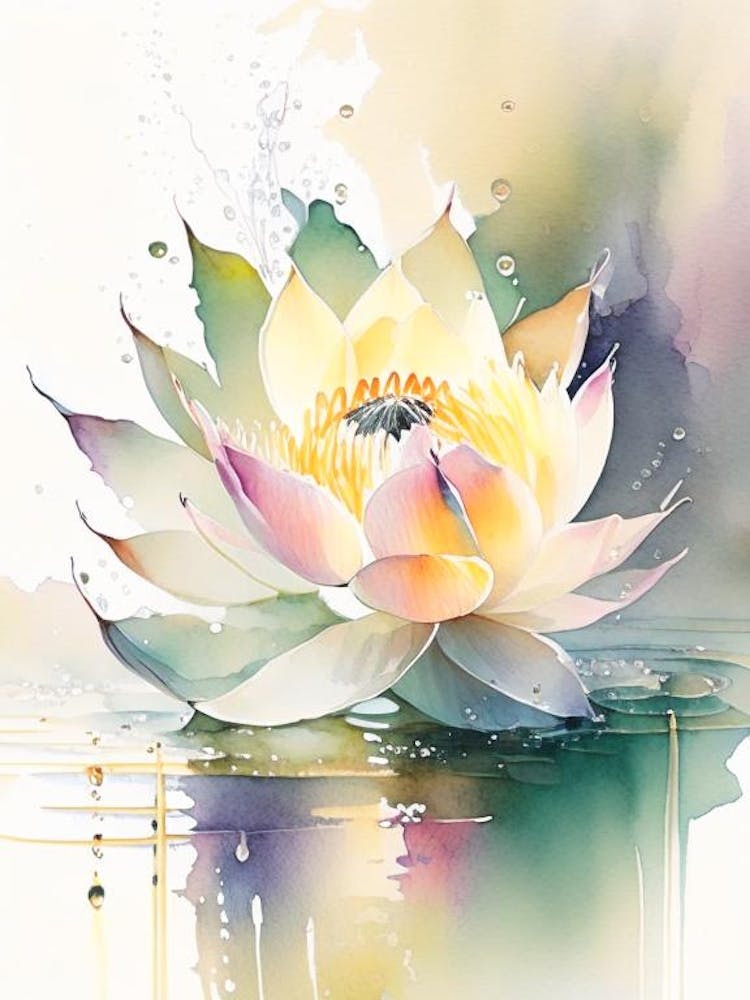 Blooming Lotus Flower In Lake Storybook Watercolour 2