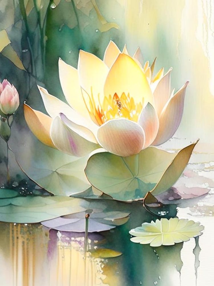 Lotus Flowers In Park Storybook Watercolour 6