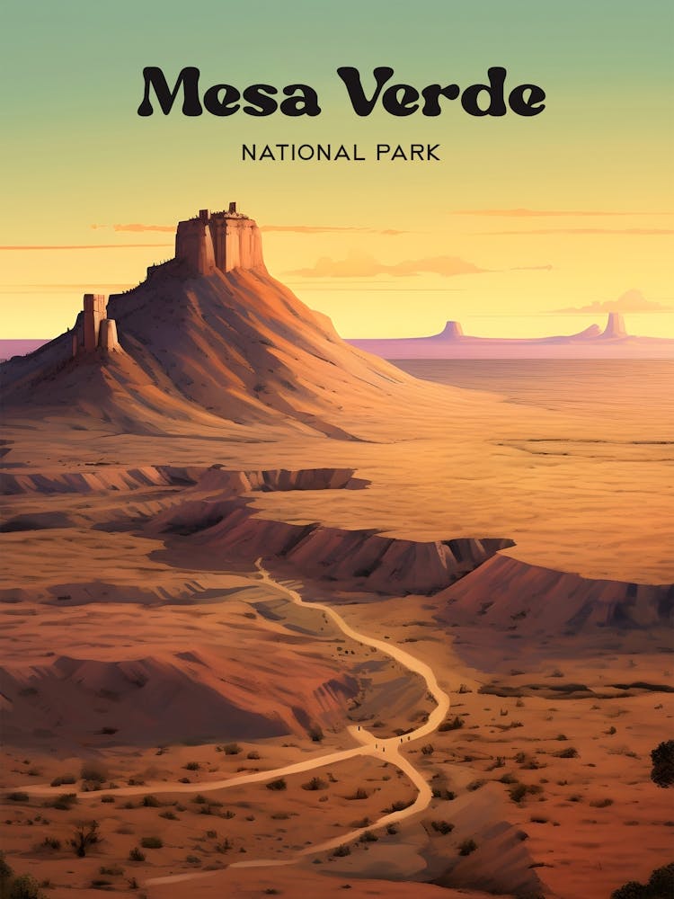 Mesa Verde National Park Colorado Wildlife Travel Art Illustration