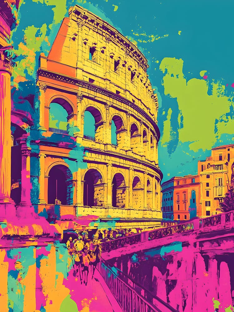 Pop Art Colosseum Vibrant Rome Wall Art, Colorful Architecture Print, Modern Travel Decor