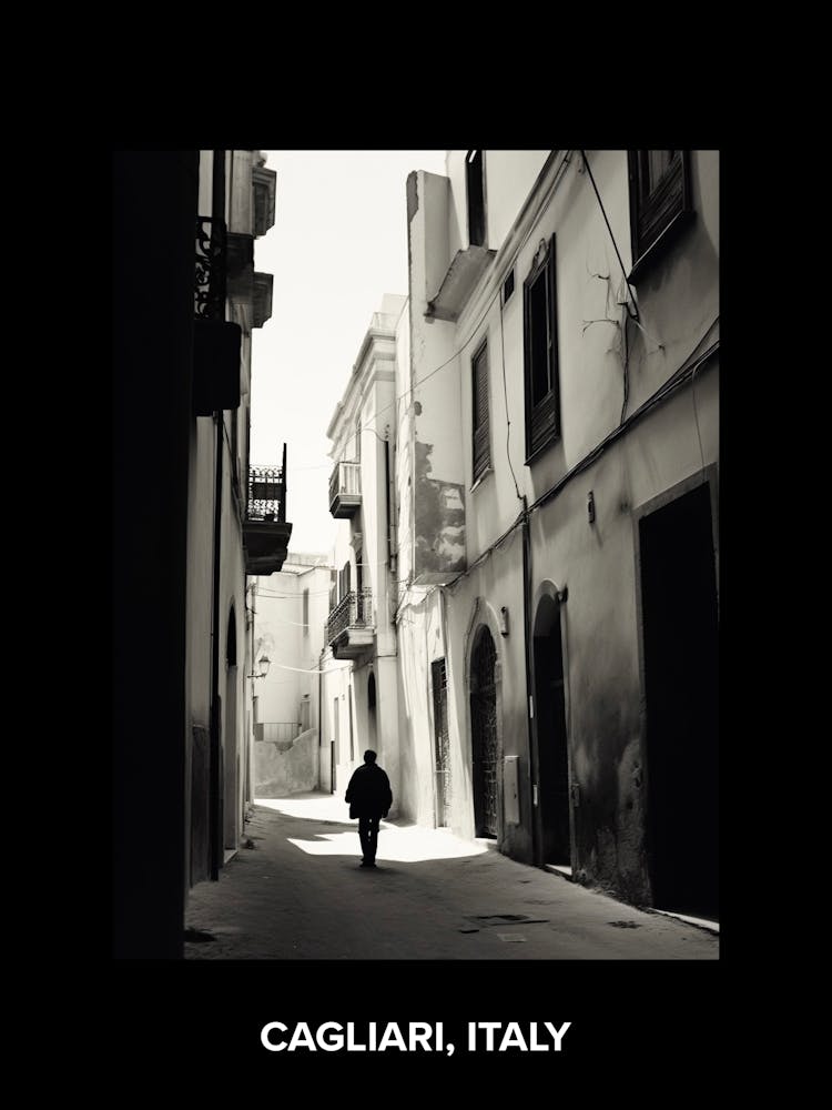 Poster Of Cagliari, Italy, Mediterranean Black And White Photography Analogue 3