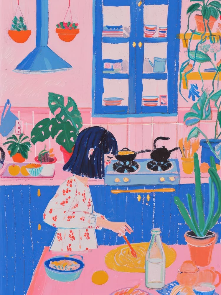 Girl Cooking Lo Fi Kawaii Illustration 2