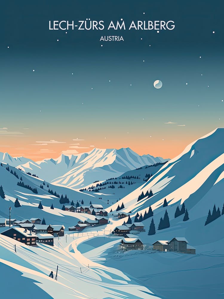 Poster Of Lech Zurs Am Arlberg   Austria, Ski Resort Illustration 2