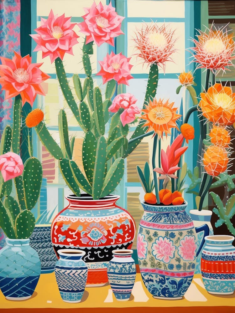 Cactus Painting Maximalist Still Life Melocactus Cactus 3