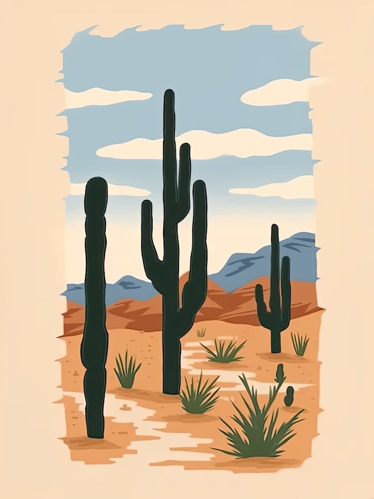 Desert Cactus Landscape Illustration 3