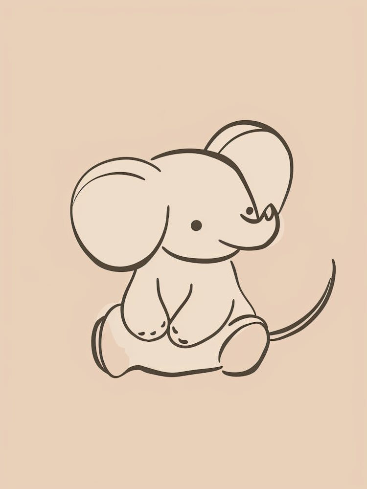 Cute Elephant Drawing - Boho, Line Art