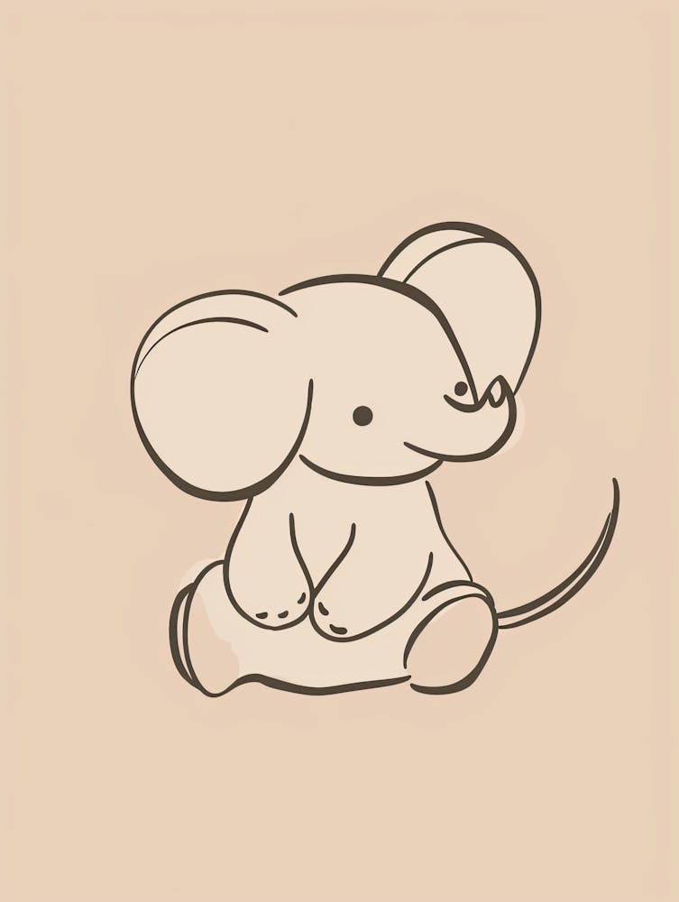 Cute Elephant Drawing - Boho, Line Art