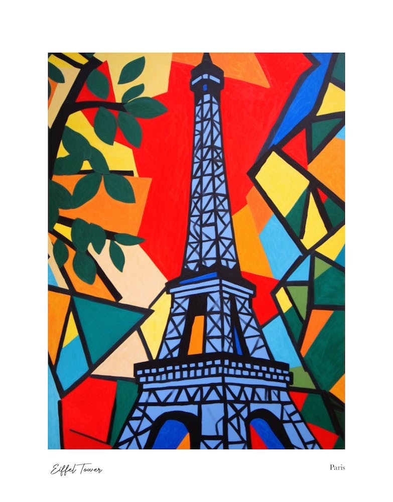 Eiffel Tower Paris Matisse Style 3 Watercolour Travel Poster