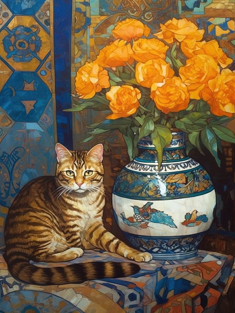 Marigold With A Cat 3 Art Nouveau Style