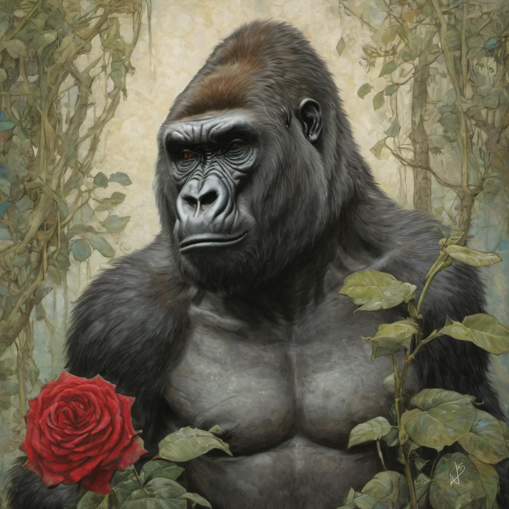 Gorilla mit Rose