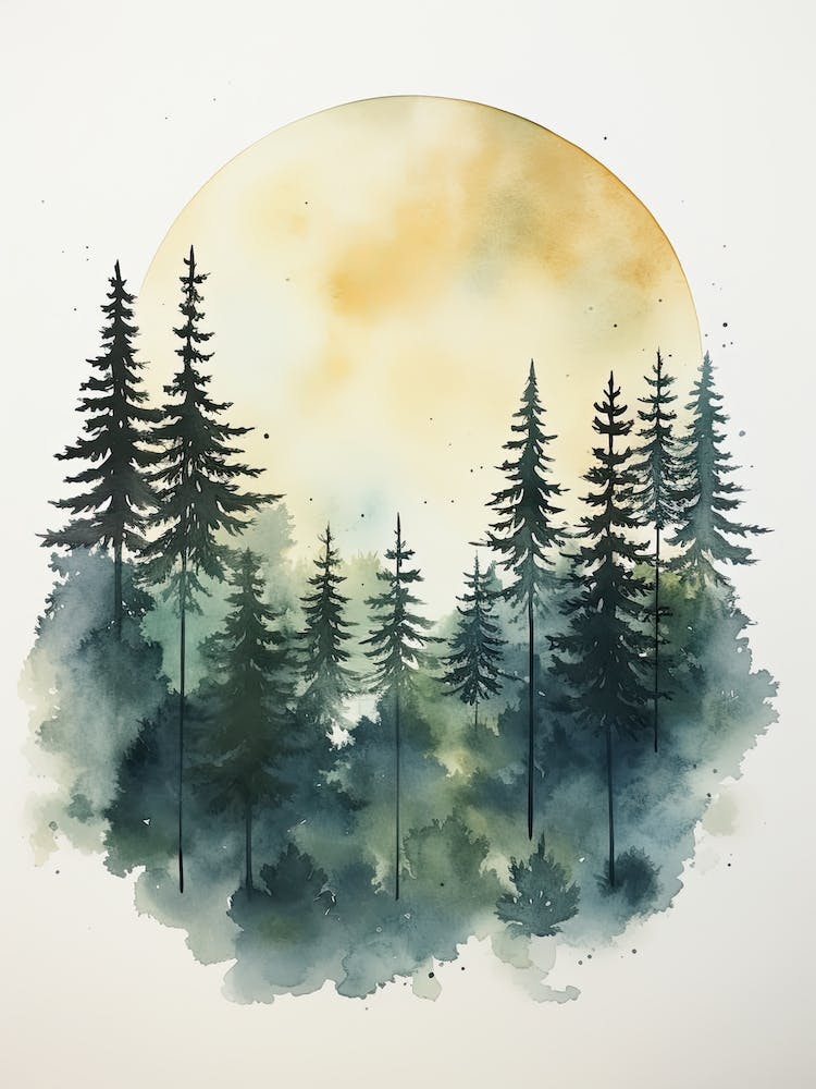 Watercolour Painting Of Boreal Forest   Northern Hemisphere 5