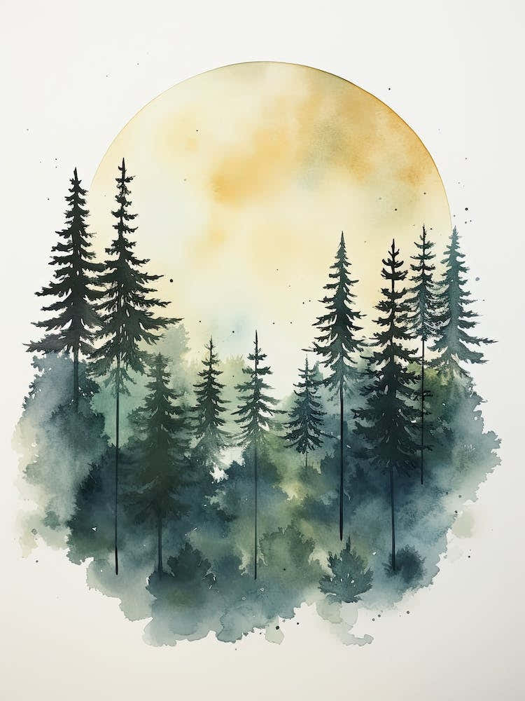 Watercolour Painting Of Boreal Forest Northern Hemisphere 5
