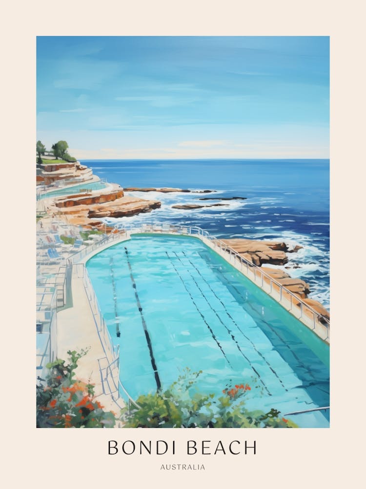 Bondi Australia 2 Midcentury Modern Pool Poster