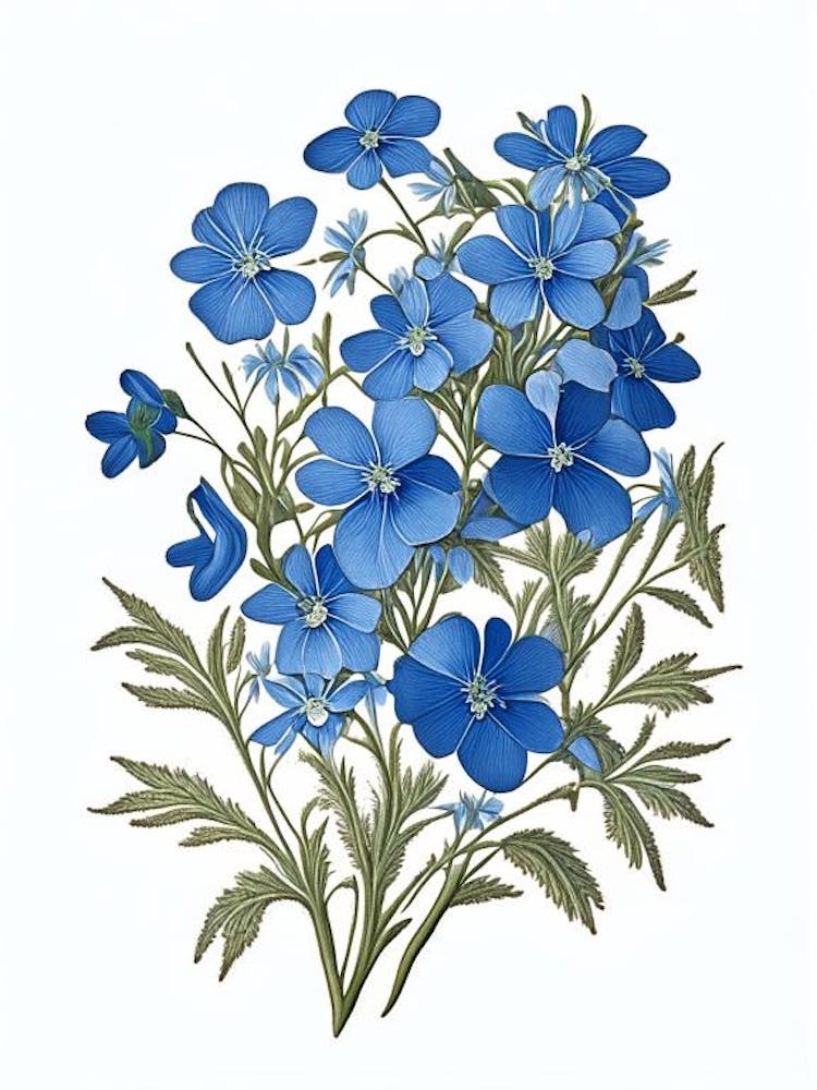 Wild Blue Phlox Wildflower Vintage Botanical 1