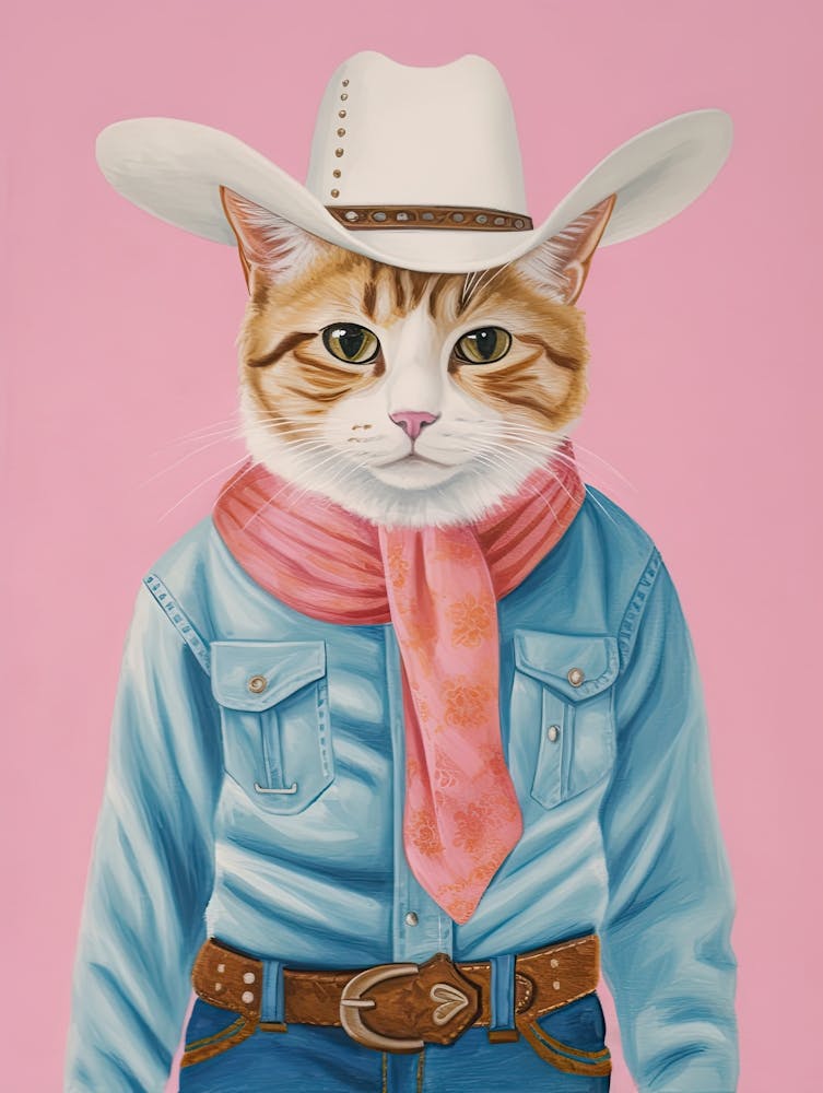 Cowboy Ginger Cat Quirky Western Print Pet Decor 4