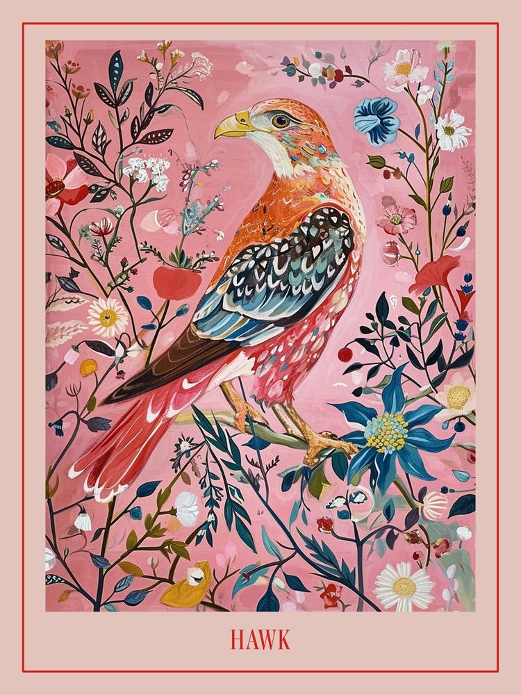 Floral Animal Painting Hawk 2 Poster