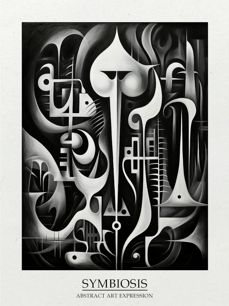 Symbiosis Abstract Black And White 1 Poster