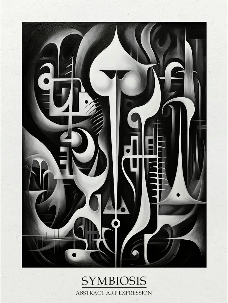Symbiosis Abstract Black And White 1 Poster