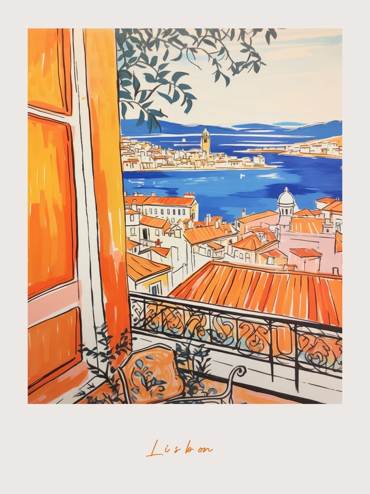 Lisbon Portugal 3 Orange Drawing Poster