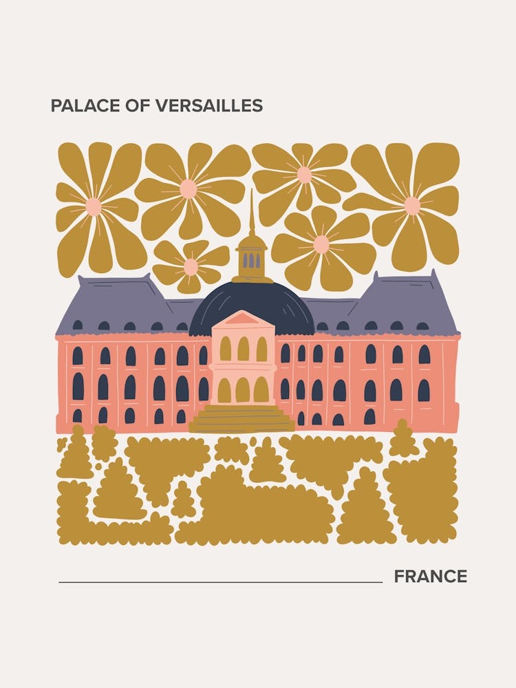 Palace Of Versailles   France, Warm Colours Illustration Travel Poster 2